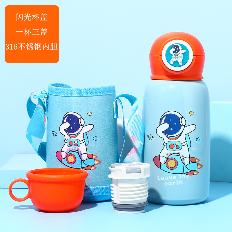 Temperature Display Children's Thermos Mug Cartoon Insulation Pot Student Strap 316 Stainless Steel Drinking Straw Cup