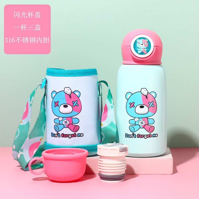 Temperature Display Children's Thermos Mug Cartoon Insulation Pot Student Strap 316 Stainless Steel Drinking Straw Cup
