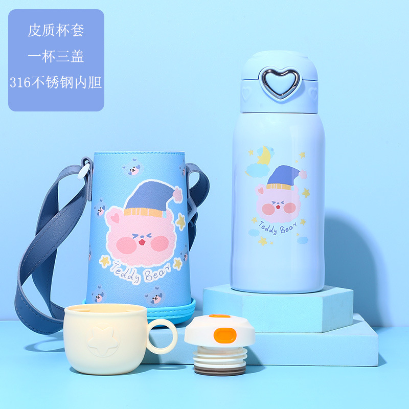 Temperature Display Children's Thermos Mug Cartoon Insulation Pot Student Strap 316 Stainless Steel Drinking Straw Cup