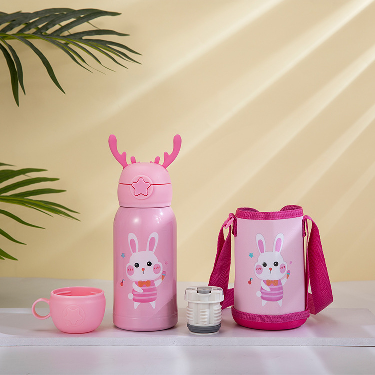 Temperature Display Children's Thermos Mug Cartoon Insulation Pot Student Strap 316 Stainless Steel Drinking Straw Cup