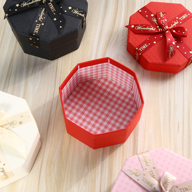 Spot High-End Octagon Box Bow Apple Box Marble Stripe Gift Box Packaging Box Holiday Custom Wholesale
