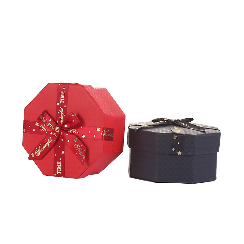Spot High-End Octagon Box Bow Apple Box Marble Stripe Gift Box Packaging Box Holiday Custom Wholesale