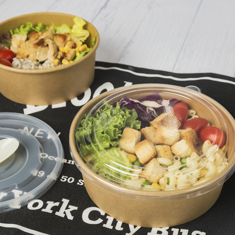 Wholesale Customized Kraft Paper Bowl Packaging Paper Bowl round Soup Bowl Soup Bucket Disposable Fast Food Lunch Box Takeaway Paper Bowl