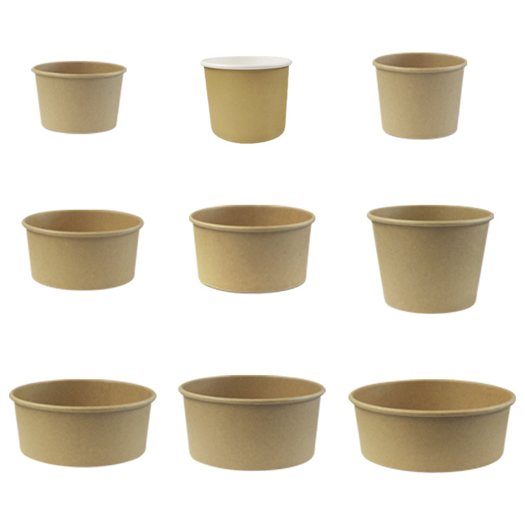 Wholesale Customized Kraft Paper Bowl Packaging Paper Bowl round Soup Bowl Soup Bucket Disposable Fast Food Lunch Box Takeaway Paper Bowl