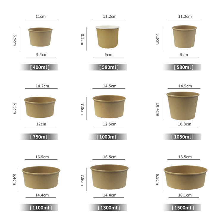 Wholesale Customized Kraft Paper Bowl Packaging Paper Bowl round Soup Bowl Soup Bucket Disposable Fast Food Lunch Box Takeaway Paper Bowl