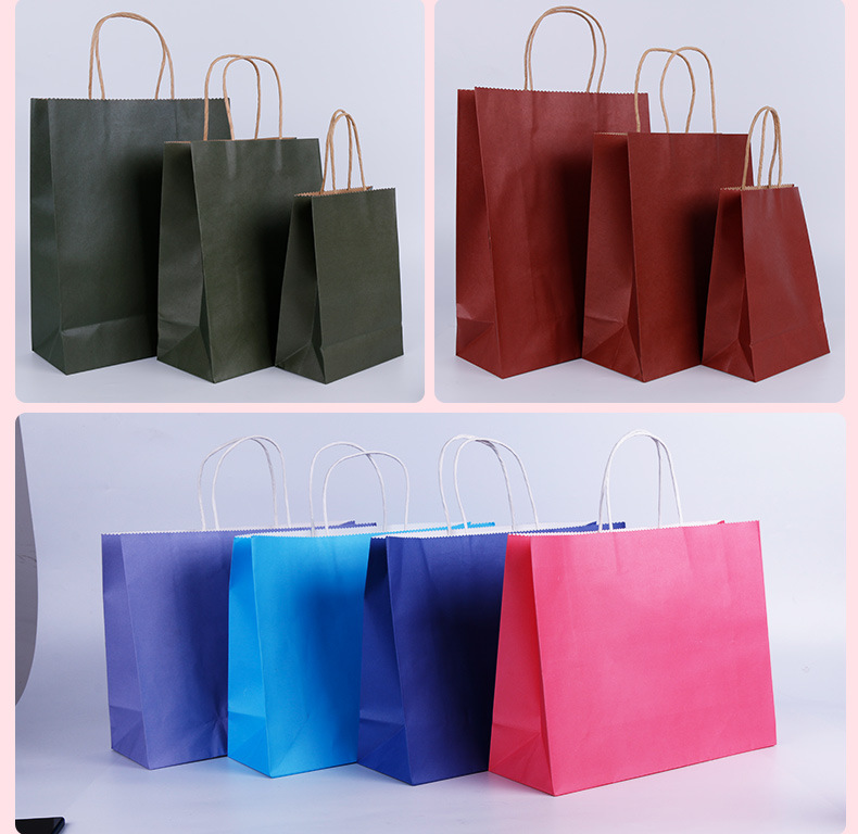 Spot solid color kraft paper clothing shopping handbag cosmetic packaging bag Kraft handbag wholesale
