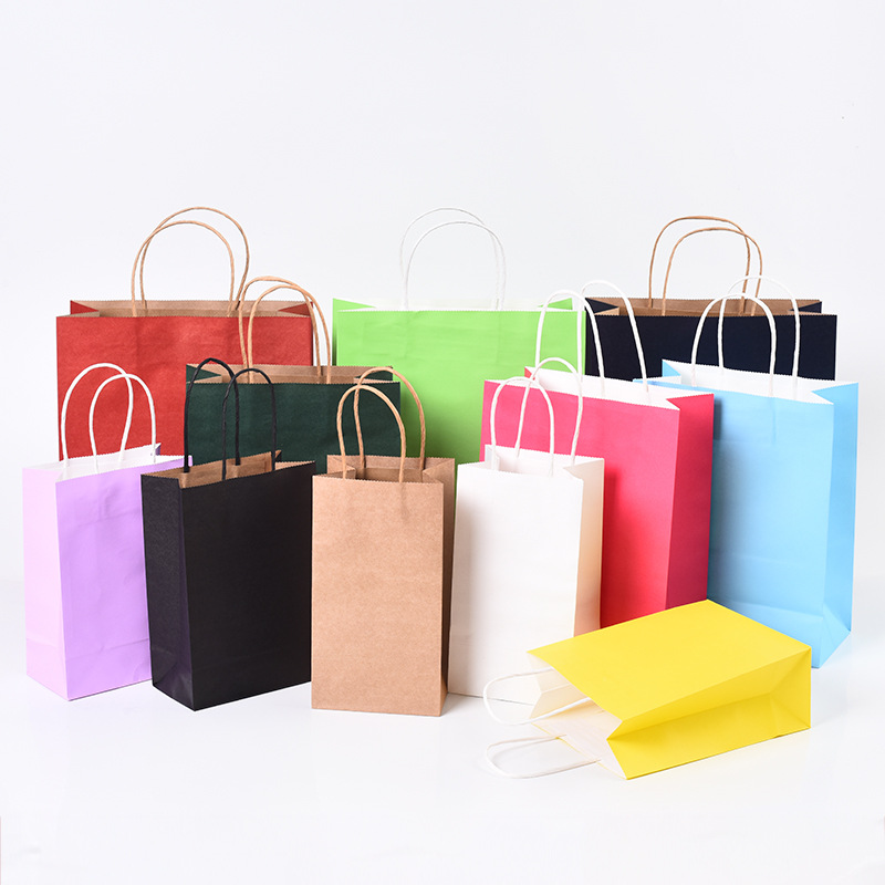 Candy Color Kraft Paper Portable Paper Bag Customized Shopping Fashion White Cardboard Handbag Customized Printing Logo
