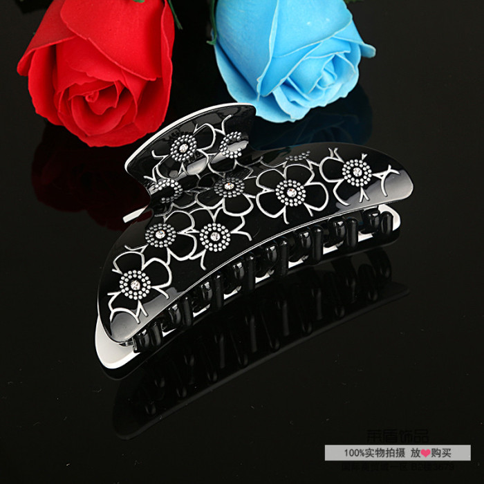 Korean OL are black and white flowers all-match hairpin grip acrylic diamond card
