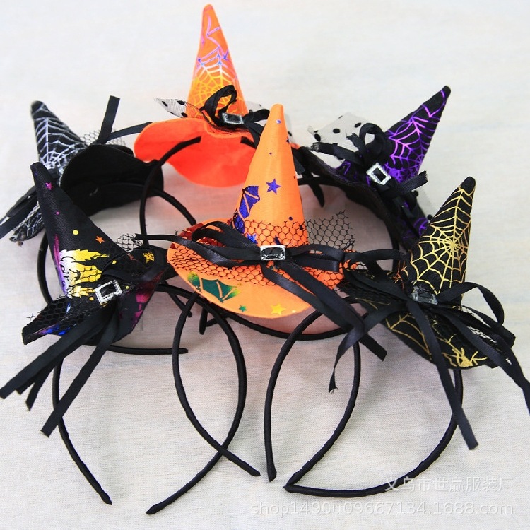 The Halloween witch hat headband witch hairpin dance party show headpiece lace bow hair card The Halloween witch hat headband witch hairpin dance party show headpiece lace bow hair card