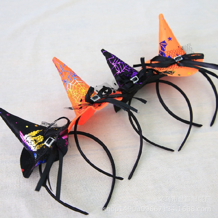 The Halloween witch hat headband witch hairpin dance party show headpiece lace bow hair card The Halloween witch hat headband witch hairpin dance party show headpiece lace bow hair card