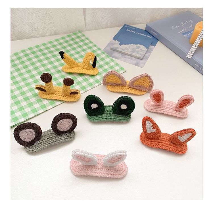 Cute girl three-dimensional rabbit ear hairpin BB clip cartoon knitting manual hair card top clip hair accessories