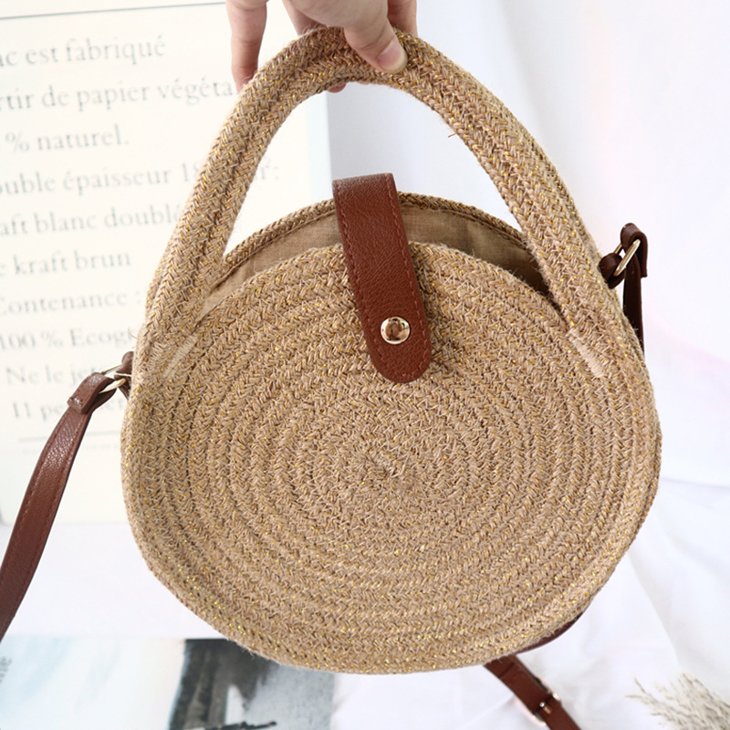 Portable Crossbody Bag Hemp Rope Bag round Cake Bag round Bag Rattan Woven Bag Straw Woven Bag Chanel Style Vacation Bag Concave Shape