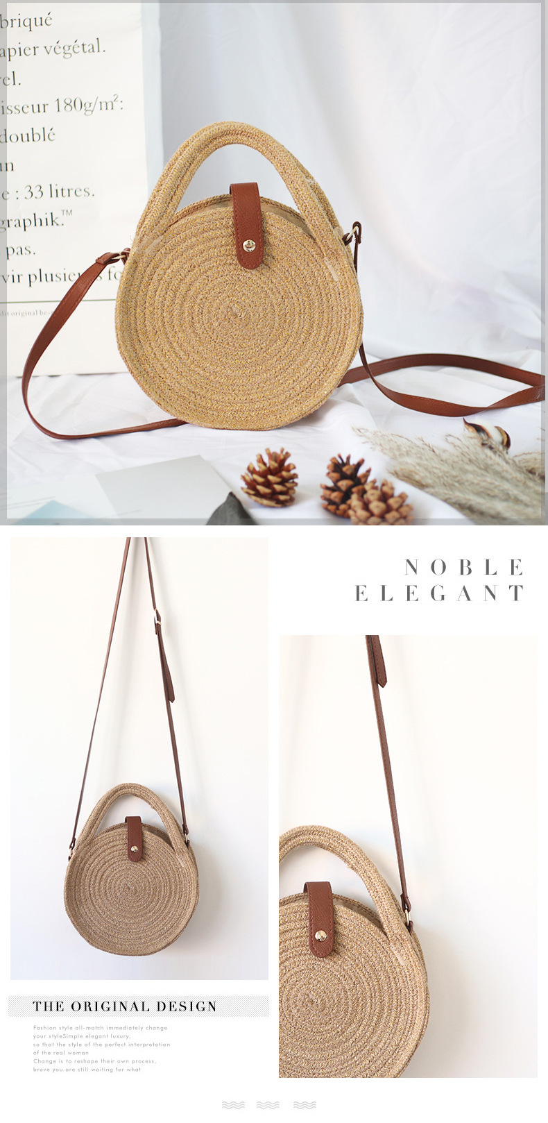 Portable Crossbody Bag Hemp Rope Bag round Cake Bag round Bag Rattan Woven Bag Straw Woven Bag Chanel Style Vacation Bag Concave Shape Portable Crossbody Bag Hemp Rope Bag round Cake Bag round Bag Rattan Woven Bag Straw Woven Bag Chanel Style Vacation Bag Concave Shape