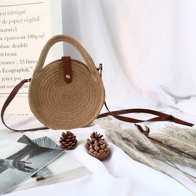 Portable Crossbody Bag Hemp Rope Bag round Cake Bag round Bag Rattan Woven Bag Straw Woven Bag Chanel Style Vacation Bag Concave Shape