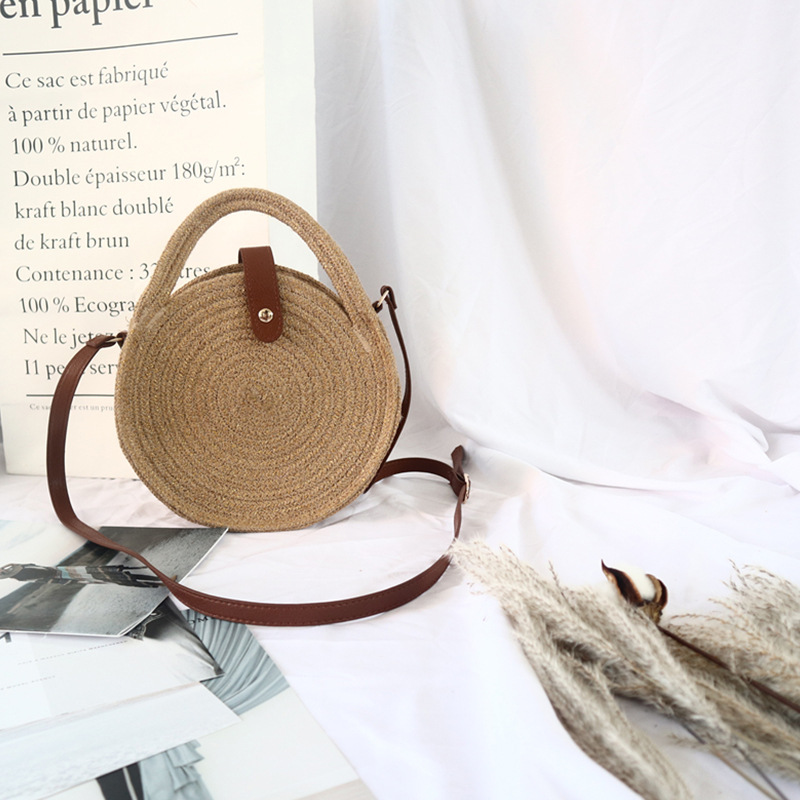 Portable Crossbody Bag Hemp Rope Bag round Cake Bag round Bag Rattan Woven Bag Straw Woven Bag Chanel Style Vacation Bag Concave Shape