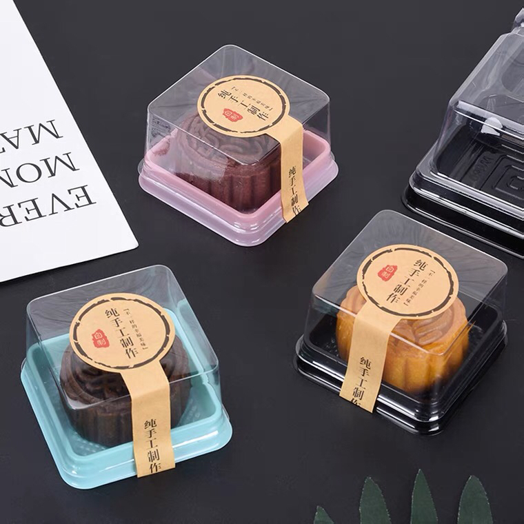 Disposable Small Pastry Box Pancake Palte Mousse Cake Dried Meat Floss Small Shell Transparent Two Squares Blister Packaging Box