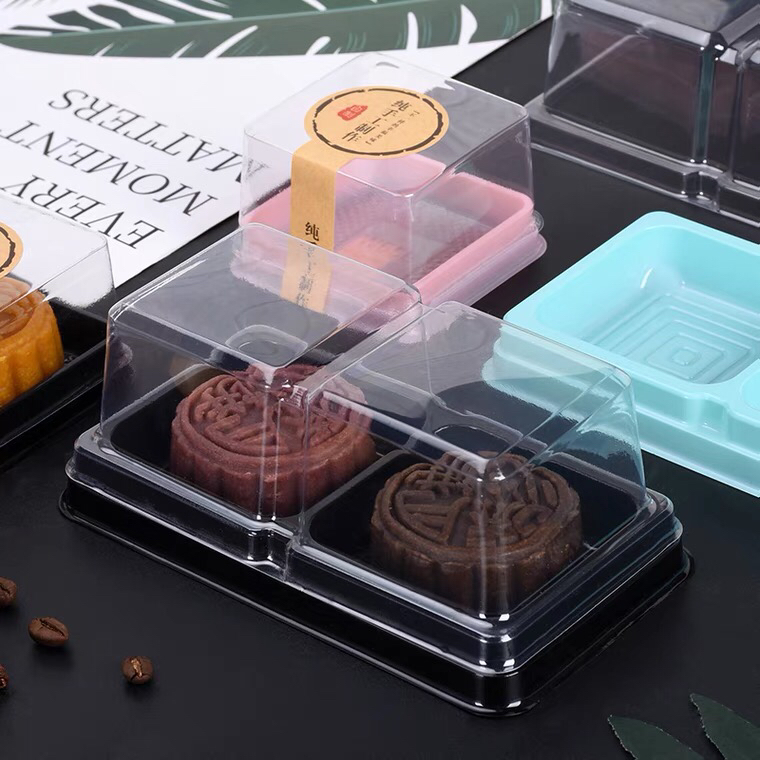 Disposable Small Pastry Box Pancake Palte Mousse Cake Dried Meat Floss Small Shell Transparent Two Squares Blister Packaging Box