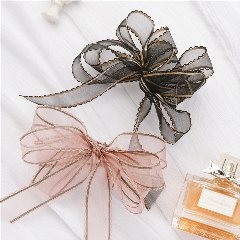 Lace Yarn with Floral Package Ribbon Chiffon Korean Style with Bouquet Packing Ribbon Handmade Bowknot Ribbon High-End