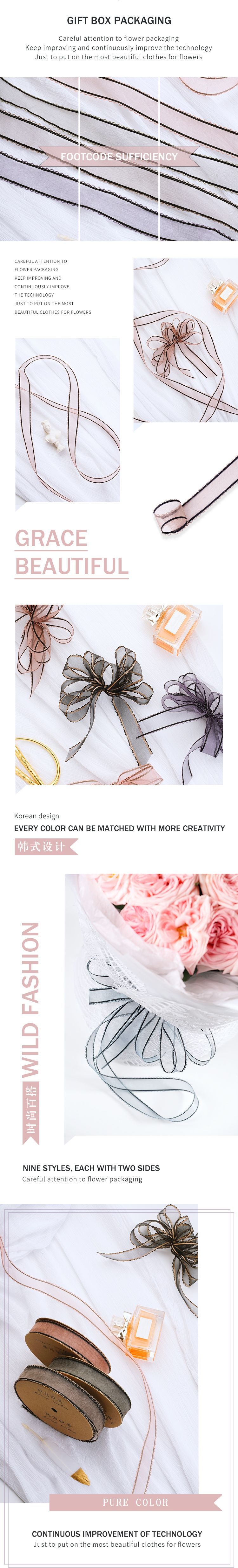 Lace Yarn with Floral Package Ribbon Chiffon Korean Style with Bouquet Packing Ribbon Handmade Bowknot Ribbon High-End