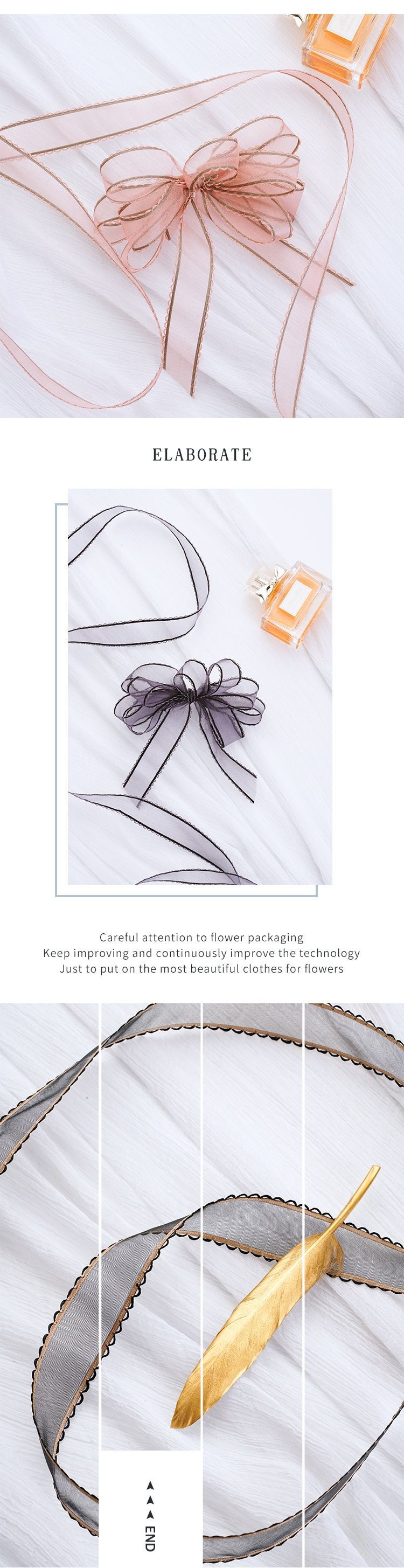 Lace Yarn with Floral Package Ribbon Chiffon Korean Style with Bouquet Packing Ribbon Handmade Bowknot Ribbon High-End