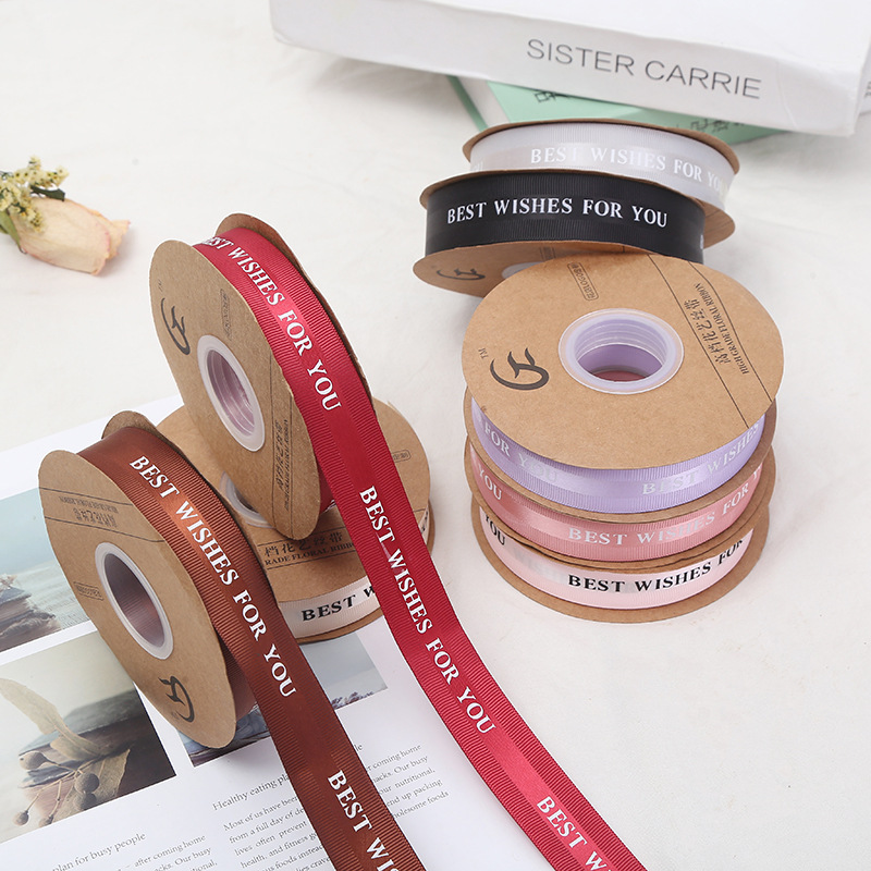 Korean Style HANAJIRUSHI Romantic English Ribbon Flower Shop Bouquet Cake Packing Ribbon Wedding Festival Webbing Ribbon Wholesale