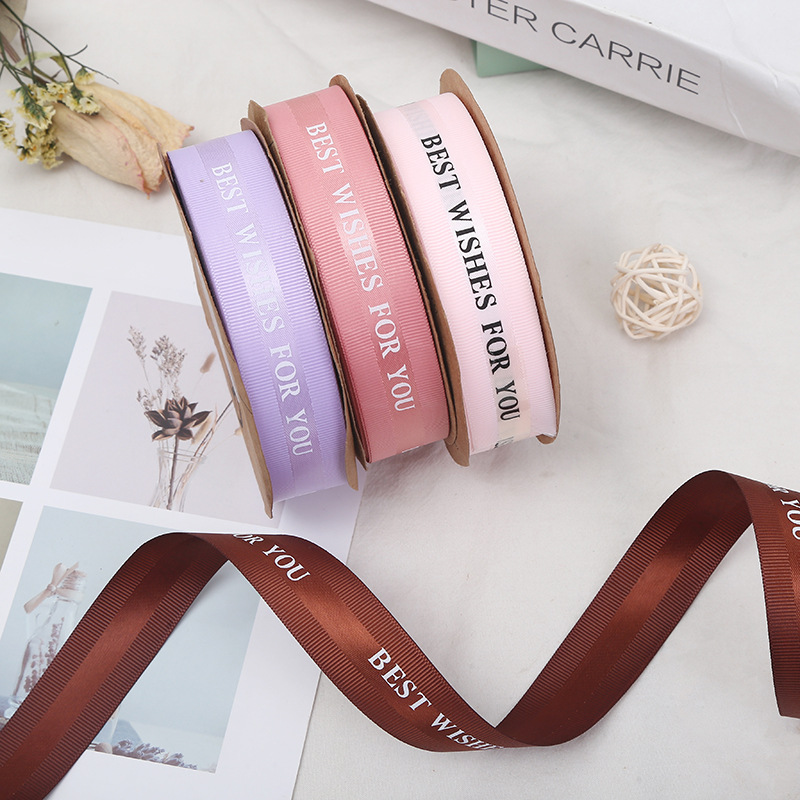 Korean Style HANAJIRUSHI Romantic English Ribbon Flower Shop Bouquet Cake Packing Ribbon Wedding Festival Webbing Ribbon Wholesale