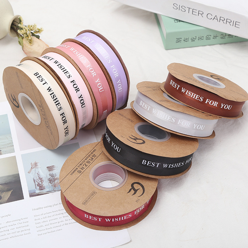 Korean Style HANAJIRUSHI Romantic English Ribbon Flower Shop Bouquet Cake Packing Ribbon Wedding Festival Webbing Ribbon Wholesale