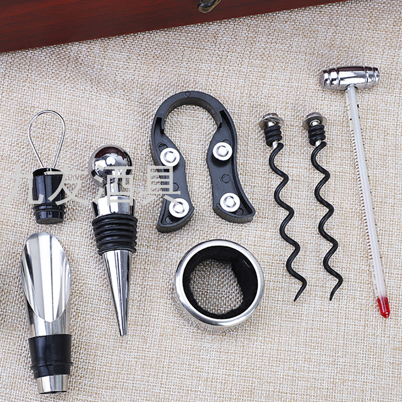 Household Wooden Box Rabbit Head Wine Corkscrew 9-Piece Wine Set Gift Set Rabbit Ear Wine Bottle Opener 9 Pieces