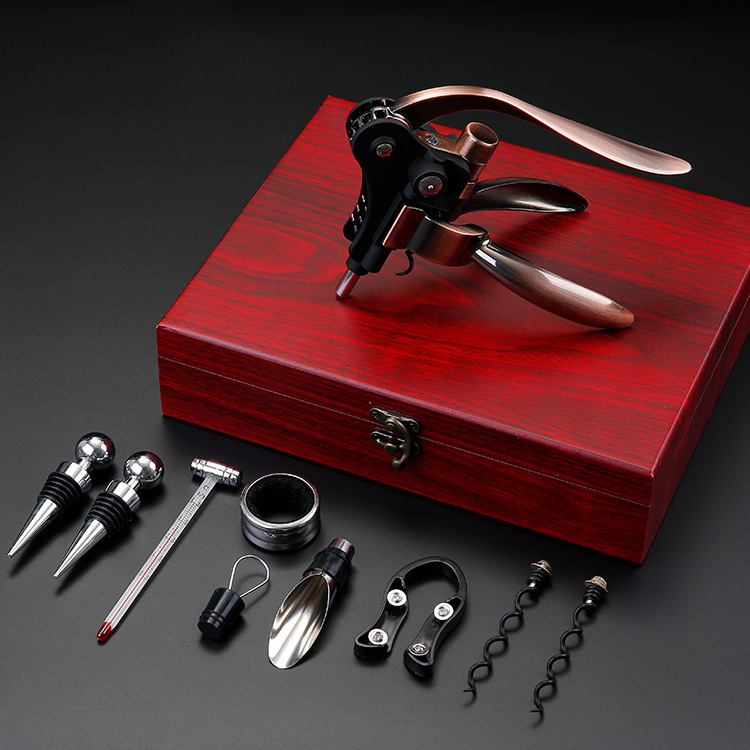 Factory Spot Direct Sales Wine Bottle Opener Kit Gift Box Leather Box Wooden Box Nine-Piece Set Wooden Box Rabbit-Shaped Wine Set