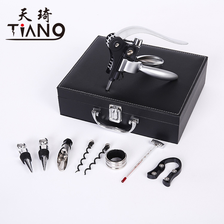 Factory Spot Direct Sales Wine Bottle Opener Kit Gift Box Leather Box Wooden Box Nine-Piece Set Wooden Box Rabbit-Shaped Wine Set