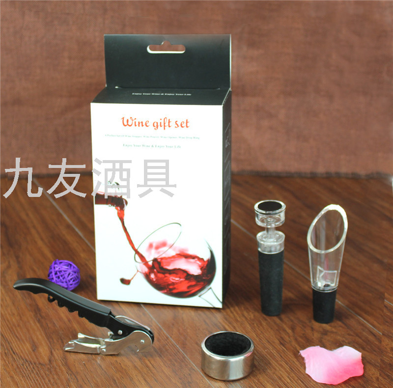 Paper Box Blister 4-Piece Wine Set Gift Set Bottle Opener Air Tight Stopper Wine Container Wine Ring