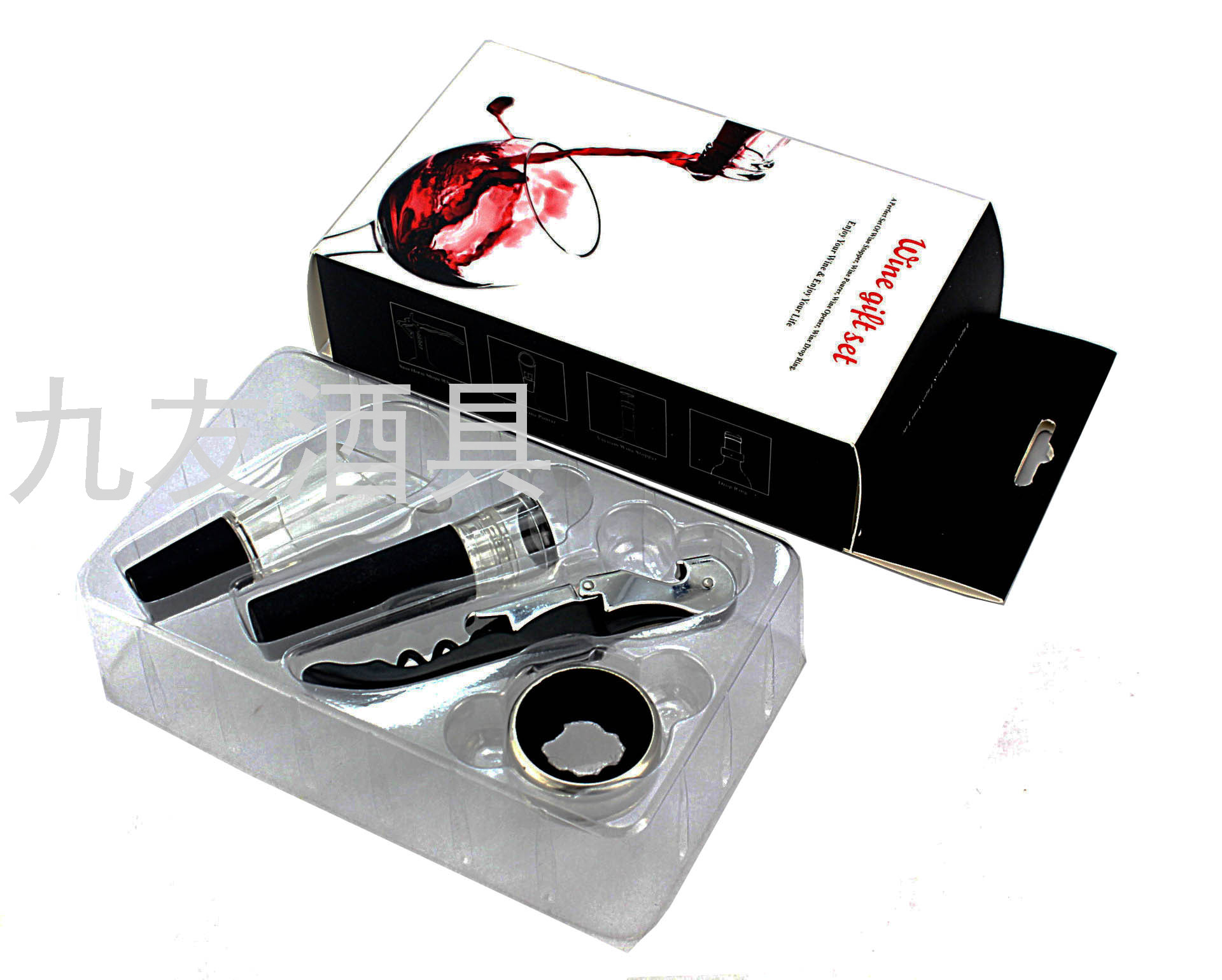 Paper Box Blister 4-Piece Wine Set Gift Set Bottle Opener Air Tight Stopper Wine Container Wine Ring