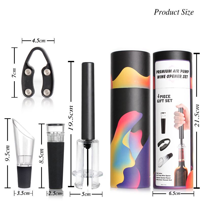 Corkscrew Set Red Wine Pneumatic Bottle Opener Four-Piece Set Cylinder Box Packaging Needle Pneumatic Bottle Opener