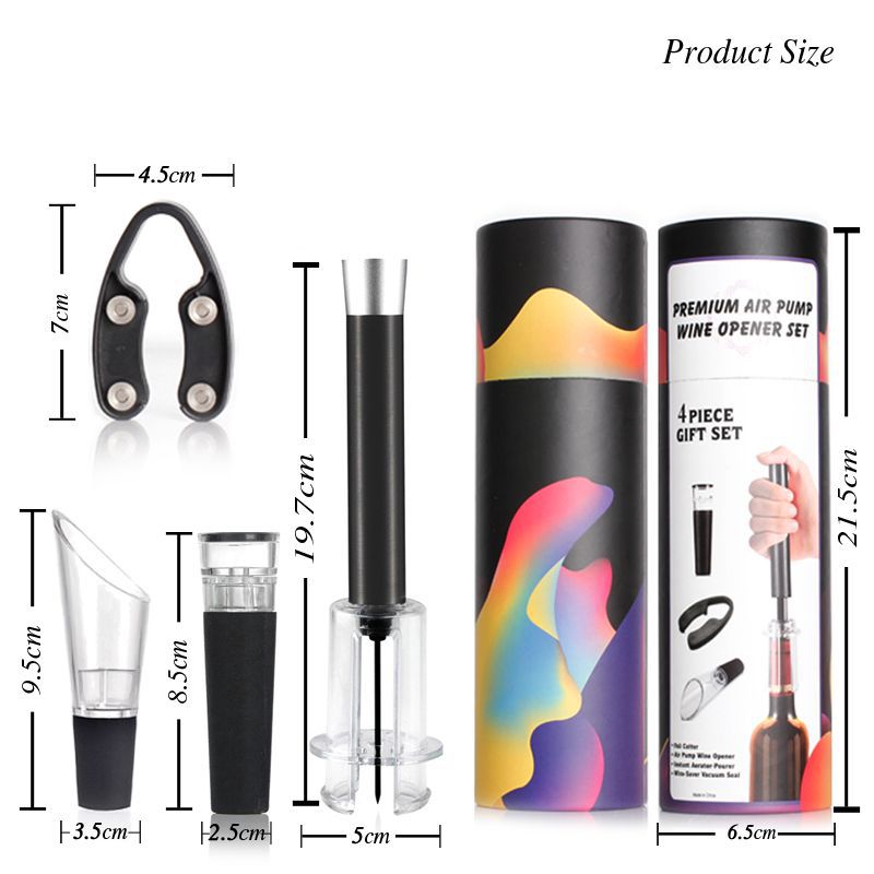 Corkscrew Set Red Wine Pneumatic Bottle Opener Four-Piece Set Cylinder Box Packaging Needle Pneumatic Bottle Opener