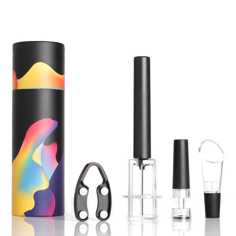 Corkscrew Set Red Wine Pneumatic Bottle Opener Four-Piece Set Cylinder Box Packaging Needle Pneumatic Bottle Opener