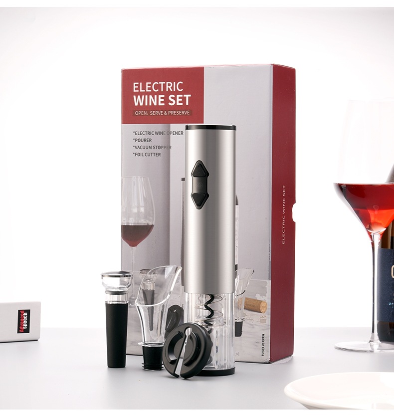 Kelitong Factory Spot Technology Stainless Steel 4-in-1 Red Wine Electric Bottle Opener Set Wine Set Gift Box Suit