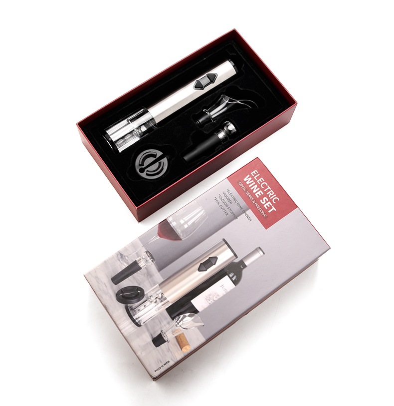 Kelitong Factory Spot Technology Stainless Steel 4-in-1 Red Wine Electric Bottle Opener Set Wine Set Gift Box Suit