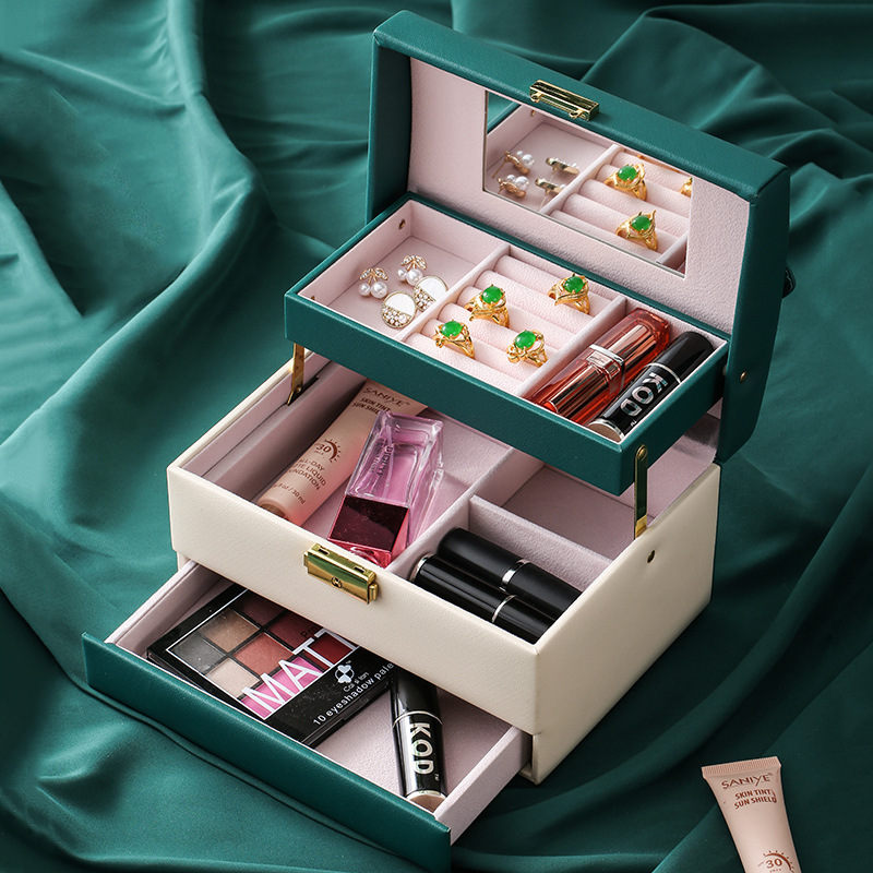 Jewelry Box Large Capacity Storage Box Multi-Layer Stud Earrings with Lock Necklace Storage Box Retro Chinese Style Jewelry Box