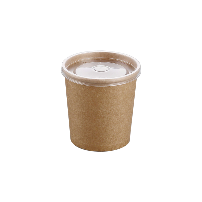 Disposable Kraft Paper Soup Bowl Porringer Take out Take Away Porridge Cup round Lunch Box with Lid