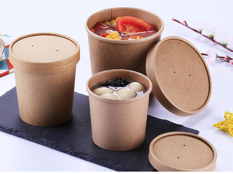 Disposable Kraft Paper Soup Bowl Porringer Take out Take Away Porridge Cup round Lunch Box with Lid Disposable Kraft Paper Soup Bowl Porringer Take out Take Away Porridge Cup round Lunch Box with Lid