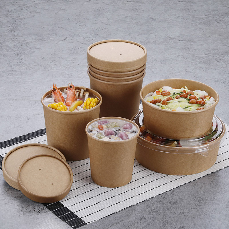 Disposable Kraft Paper Soup Bowl Porringer Take out Take Away Porridge Cup round Lunch Box with Lid Disposable Kraft Paper Soup Bowl Porringer Take out Take Away Porridge Cup round Lunch Box with Lid