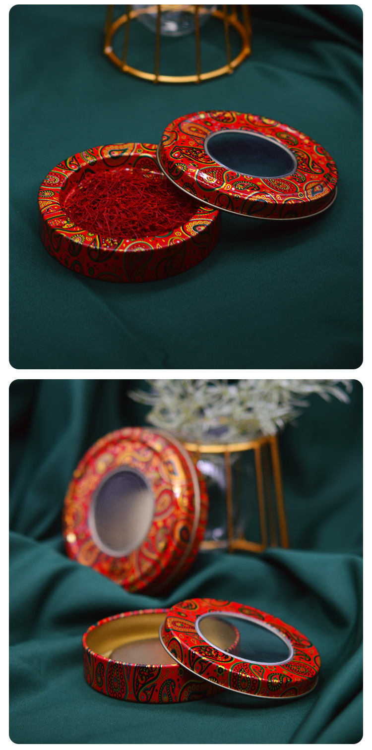 New Products in Stock Saffron Packaging Tin round Color 1G 3G 5G 10G Saffron Iron Box Metal Box