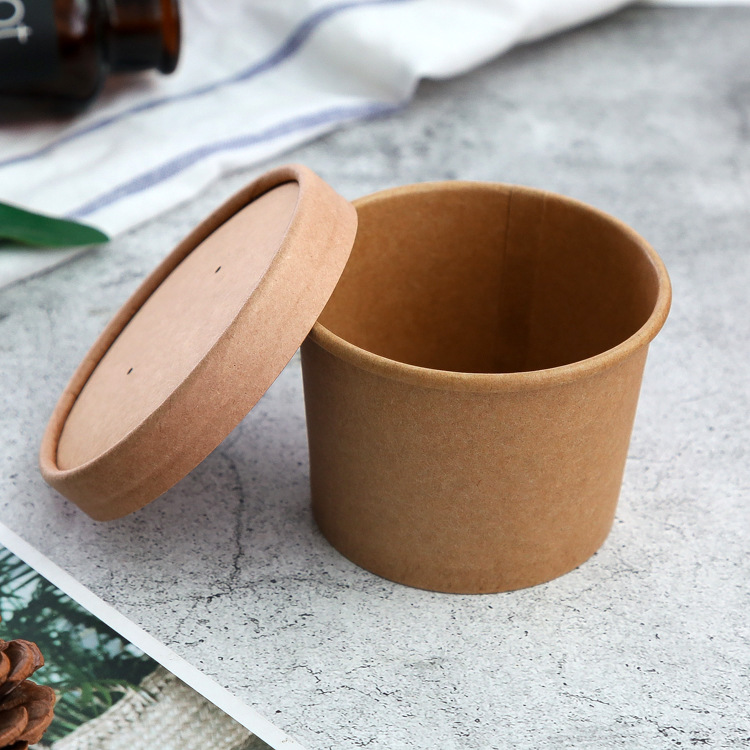 Thickened Disposable Porridge Bucket Kraft Paper Soup Bucket Soup Cups Customized Paper Bowl with Lid Take out Take Away Soup Bowl Porridge Cup