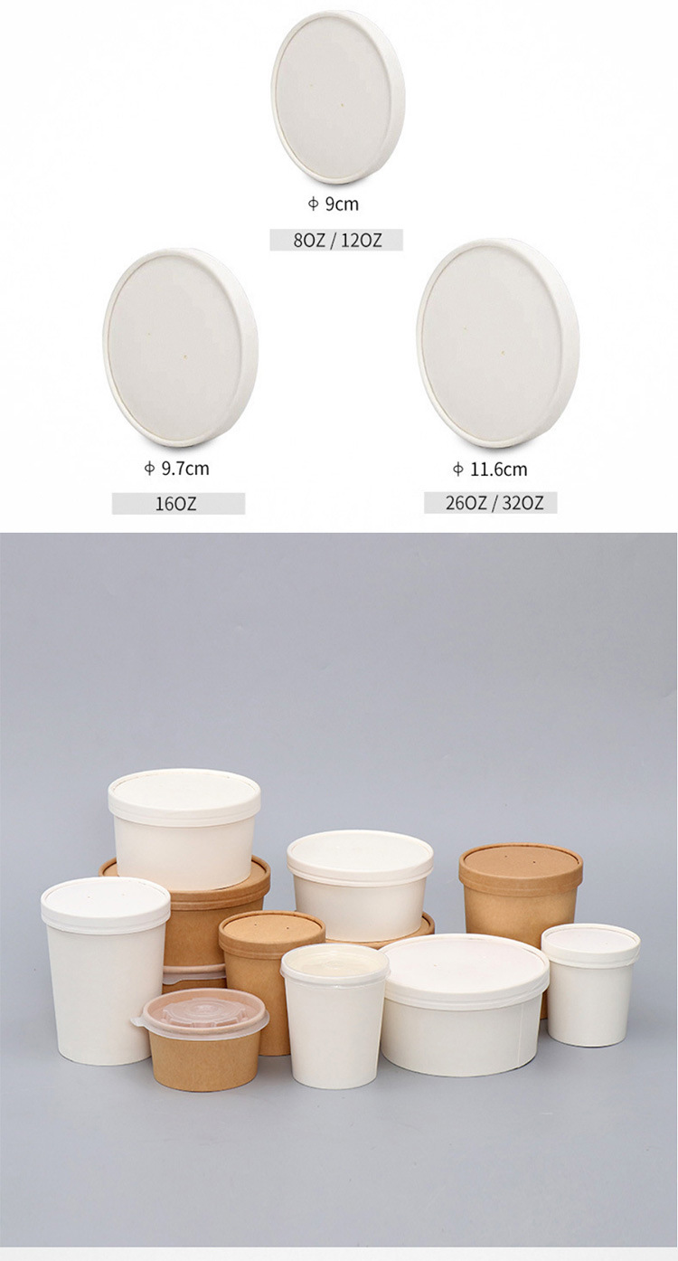 Thickened Disposable Porridge Bucket Kraft Paper Soup Bucket Soup Cups Customized Paper Bowl with Lid Take out Take Away Soup Bowl Porridge Cup