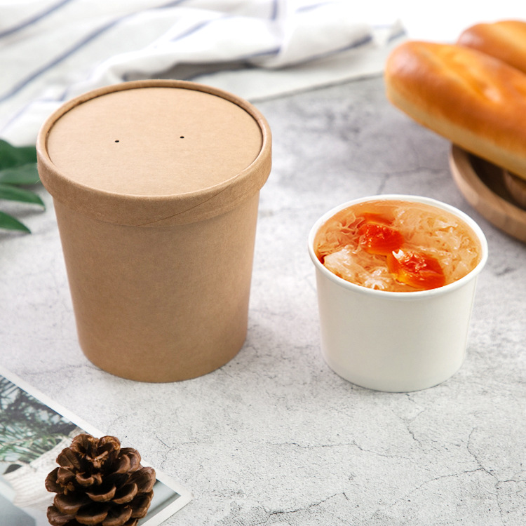 Thickened Disposable Porridge Bucket Kraft Paper Soup Bucket Soup Cups Customized Paper Bowl with Lid Take out Take Away Soup Bowl Porridge Cup