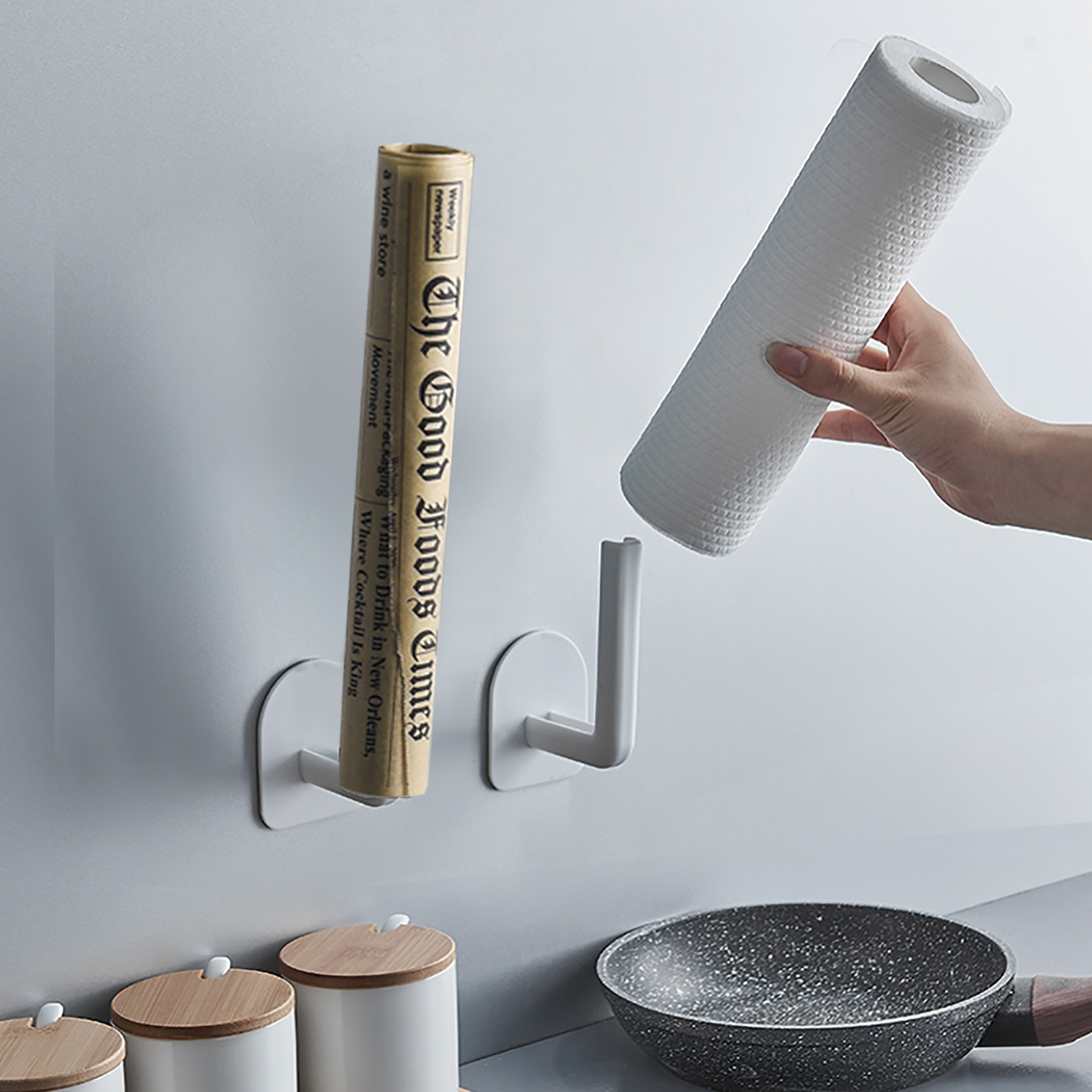 Multifunctional Rack Household Roll Paper for Kitchen Uses Cup Lid Wall-Mounted Storage Rack Punch Free Storage Rack Wall Hook