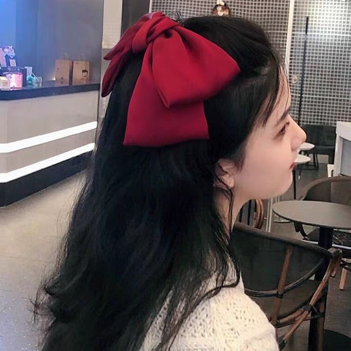 Yu Shuxin Same Style Red Bow Headdress Lolita Japanese Barrettes Girl Satin Ribbon Headband