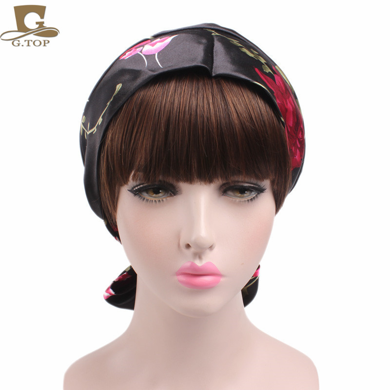 Women's Satin Print Ribbon Bowknot Tam-O'-Shanter Nightcap Silk Pile Cap Long Tail Woven Hat Women's Satin Print Ribbon Bowknot Tam-O'-Shanter Nightcap Silk Pile Cap Long Tail Woven Hat