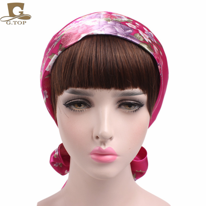 Women's Satin Print Ribbon Bowknot Tam-O'-Shanter Nightcap Silk Pile Cap Long Tail Woven Hat Women's Satin Print Ribbon Bowknot Tam-O'-Shanter Nightcap Silk Pile Cap Long Tail Woven Hat