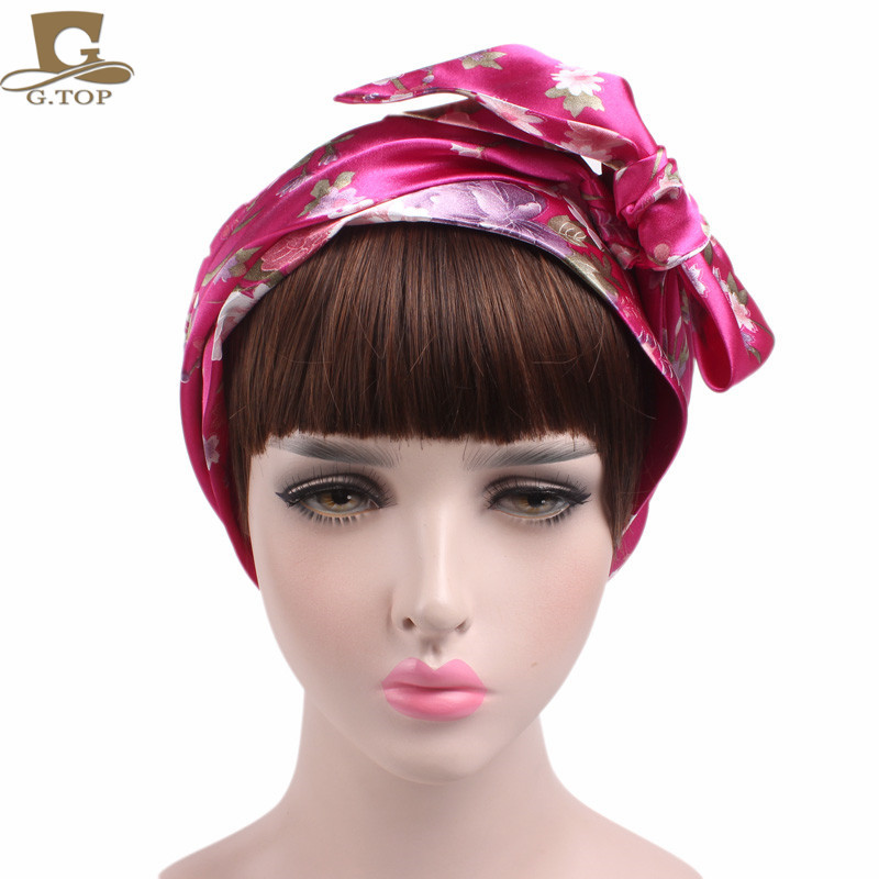 Women's Satin Print Ribbon Bowknot Tam-O'-Shanter Nightcap Silk Pile Cap Long Tail Woven Hat Women's Satin Print Ribbon Bowknot Tam-O'-Shanter Nightcap Silk Pile Cap Long Tail Woven Hat